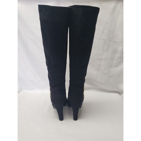 IMPO Stretch Black & Gold Suede Knee High Heeled Boots - Size 8 - Picture 5 of 11
